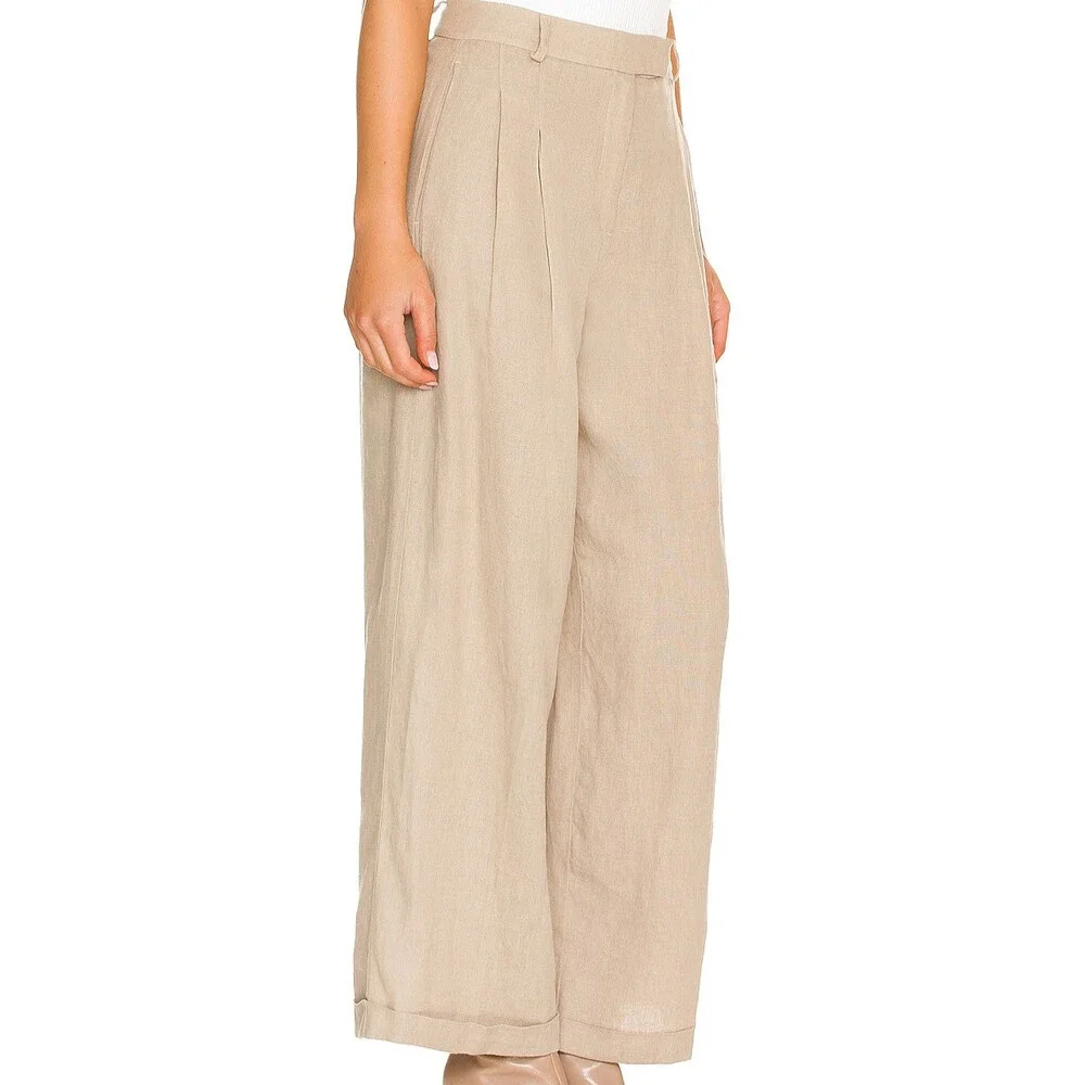 Free People Lyla 100 % Linen Wide Leg Pants In Sand Size 8 NWT